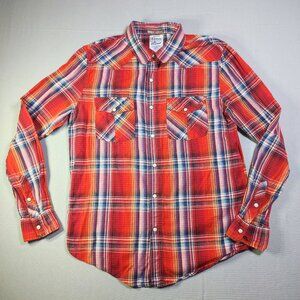 44mm Authentic workwear long sleeve shirt men's size L red plaid